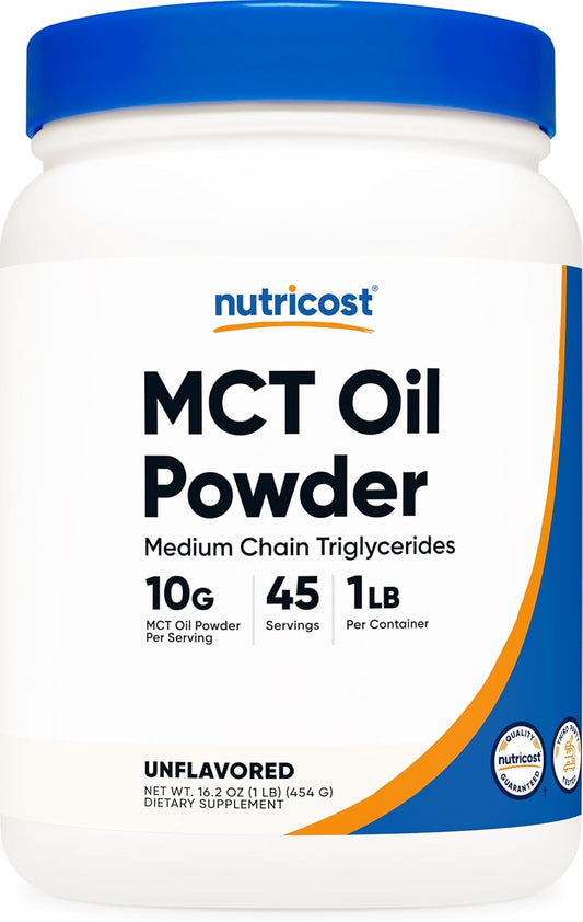 Nutricost MCT Oil Powder 1LB (16oz) - Great for Keto, Ketosis and Ketogenic Diets - Zero Net Carbs, Non-GMO + Gluten Free (Medium Chain Triglyceride)