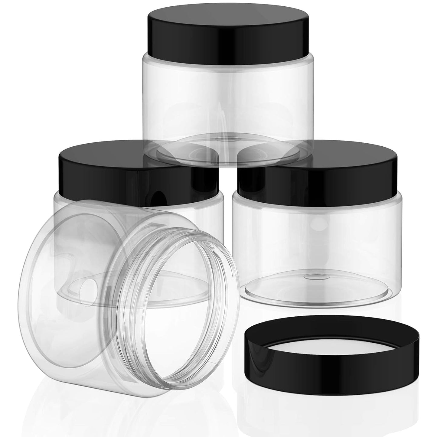 Patelai 4 Pieces Round Wide-mouth Leak Proof Plastic Container Jars with Lids for Travel Storage Makeup Beauty Products Face Creams Oils Salves Ointments DIY Making(2 Ounce,Black)