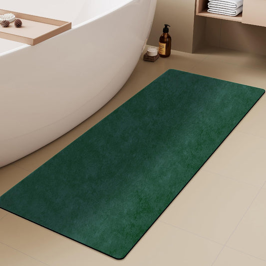 Bathroom Mat Quick Dry, Bathroom Rugs Non Slip Washable Thin Absorbent Bath Mat Fits Under Door Bathroom Floor Mat Perfect for Bath, Shower, or Sink 17"x59" Dark Green