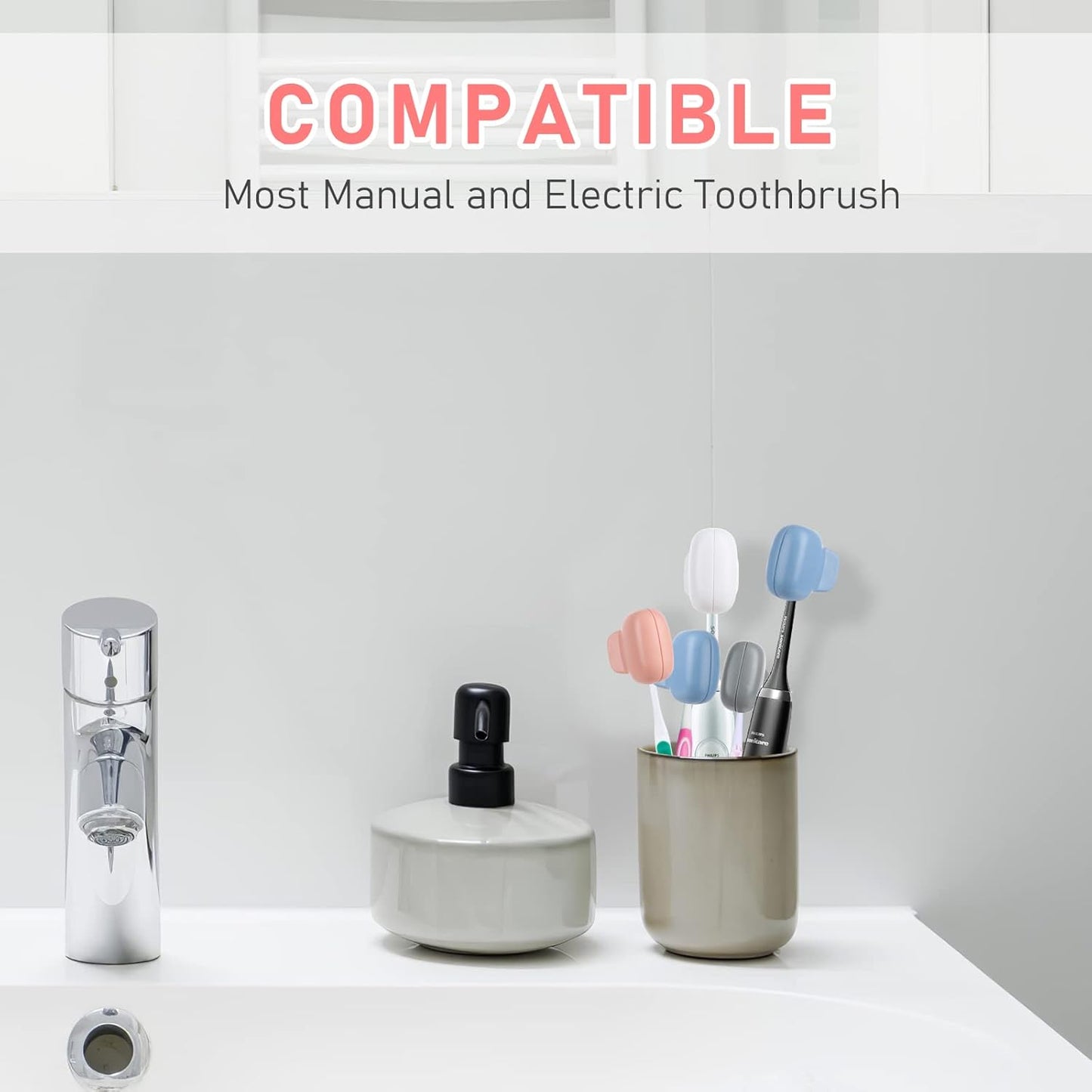 Toothbrush Covers Caps Family Pack:Tooth Brush Coveres Travel Case Protector Plastic Clip for Household Travel, Fits Electronic and Manual Toothbrushes for Adults Kids (Blue-W)