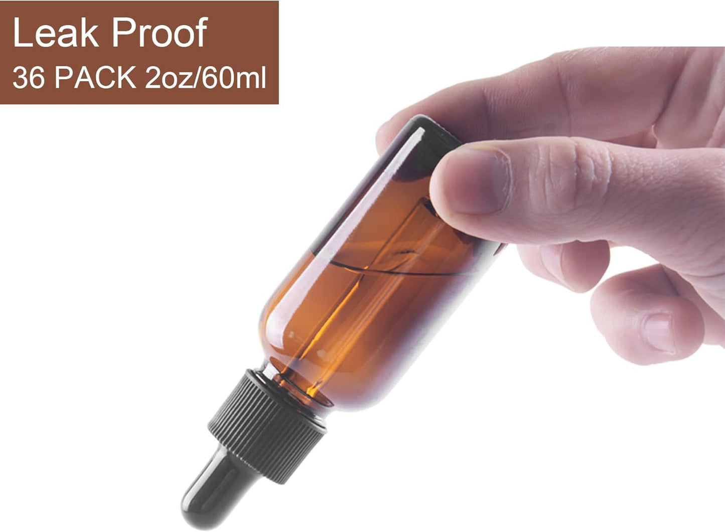 36 Pack 2oz Amber Glass Dropper Bottles, Glass Eye Dropper Bottles for Essential Oils, Perfumes, Laboratory Use (Amber, 2oz-36Pack)