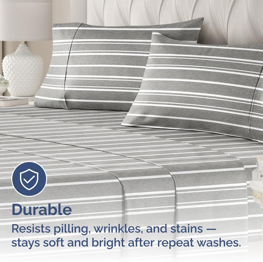 CGK Unlimited Queen Size Microfiber Pillowcase Set of 4 - Soft, Premium Quality, Machine Washable, 20x40, 20x36 & 20x48 Pillows for Sleeping - Grey Stripes 3