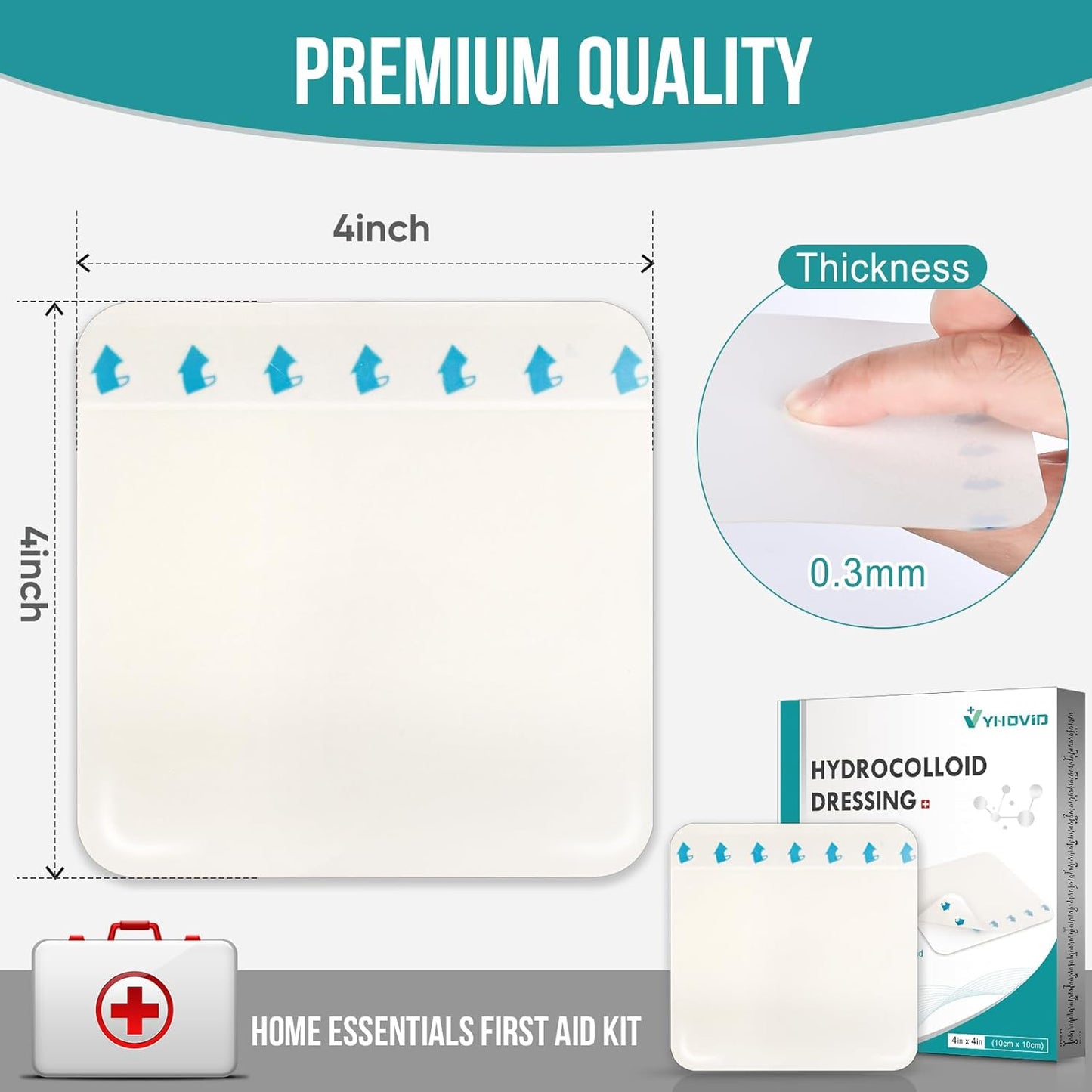 40 Pack Hydrocolloid Wound Dressing 4" x 4", Hydrocolloid Patch Bandages with Self-Adhesive, Bed Sore Bandages, Highly Absorbent for Burn, Blister, Acne Care, Sterile and Waterproof