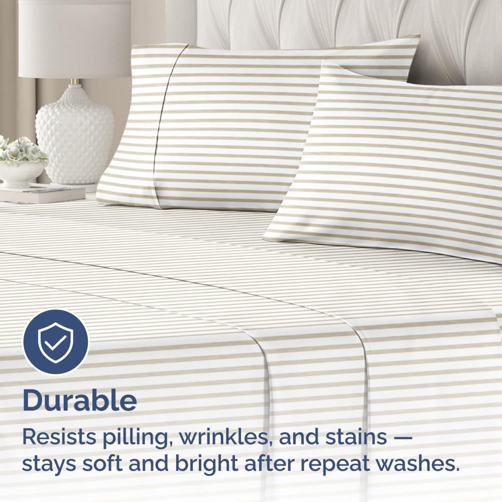 Queen Pillow Cases Set of 2 - Ultra Soft Hotel Quality Pillowcase Covers - Comfy, Cozy & Wrinkle Free - Shrinkage & Fade Resistant - Machine Washable Pillow Protectors - 2 Piece Set - Beige Stripes 2