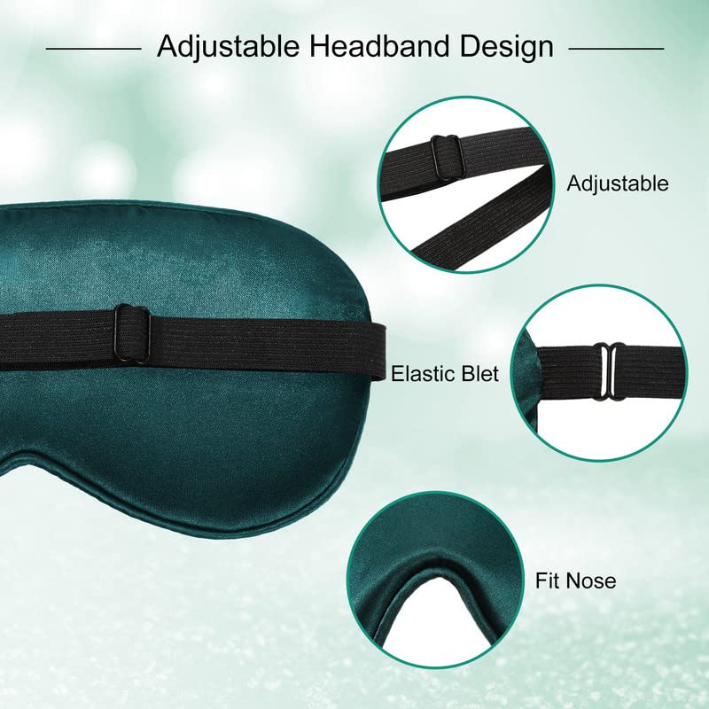 BBTO 4 Pcs Silk Sleep Eye Masks Smooth Soft Satin Eye Covers with Adjustable Strap Blindfold for Sleeping Blocking Out Lights Travel Relaxation(Black, Navy Blue, Dark Green, Gray)