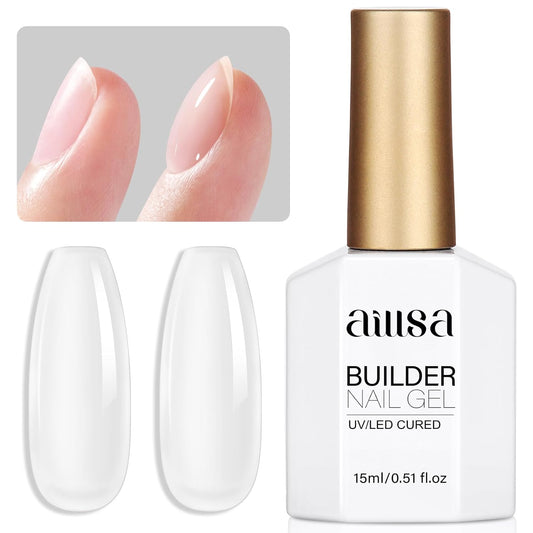 AILLSA Clear Builder Gel 7 In 1 Hard Gel Polish for Thickening Natural Nails Transparent Extension Gels Strengthener Gels Nail Polish Rhinestone Glue for Nail Art Base Coat Needed 0.51 Oz