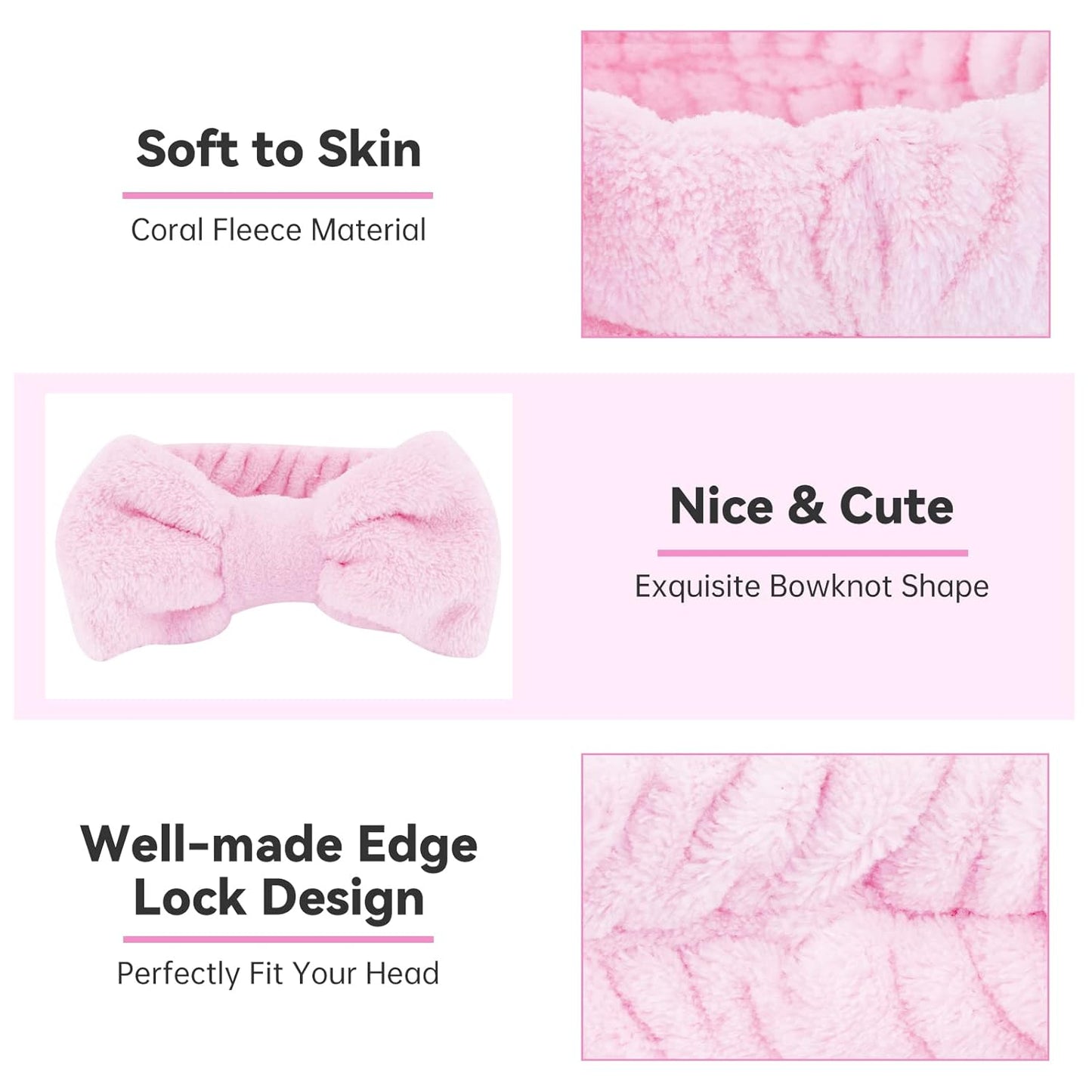 Ondder Spa Headband for Washing Face 8 Pack Pink Skincare Headbands for Women Girls Terry Cloth Cute Bow Head Bands