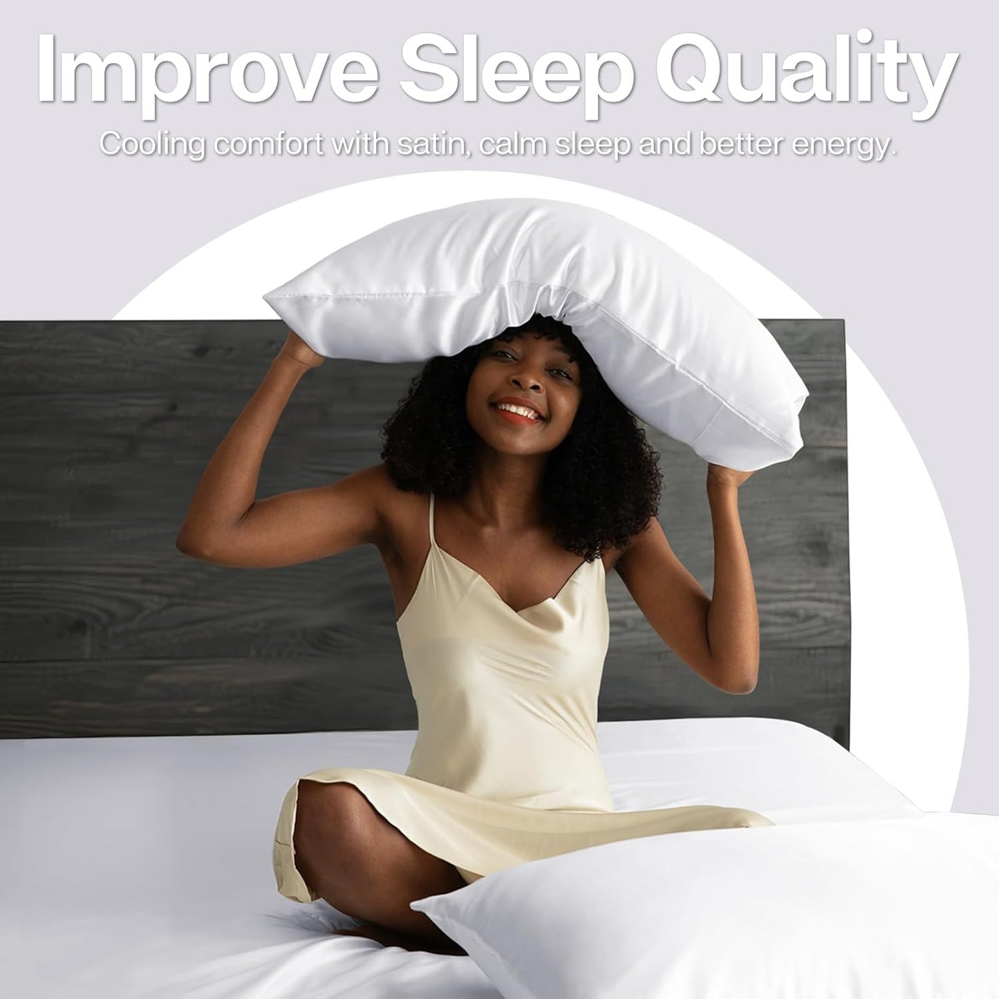 MR&HM Satin Pillowcase for Hair and Skin, Silk Satin Pillowcase 2 Pack, Queen Size Pillow Cases Set of 2, Silky Pillow Cover with Envelope Closure (20x30, White)