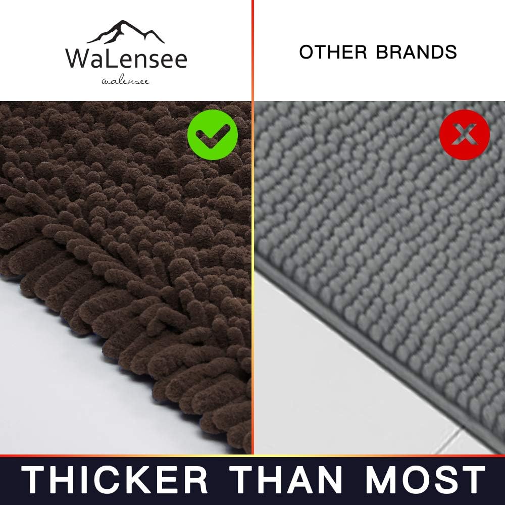 Walensee Bathroom Rug Non Slip Bath Mat (36x24 Inch Brown) Water Absorbent Super Soft Shaggy Chenille Machine Washable Dry Extra Thick Perfect Absorbant Best Large Plush Carpet for Shower Floor