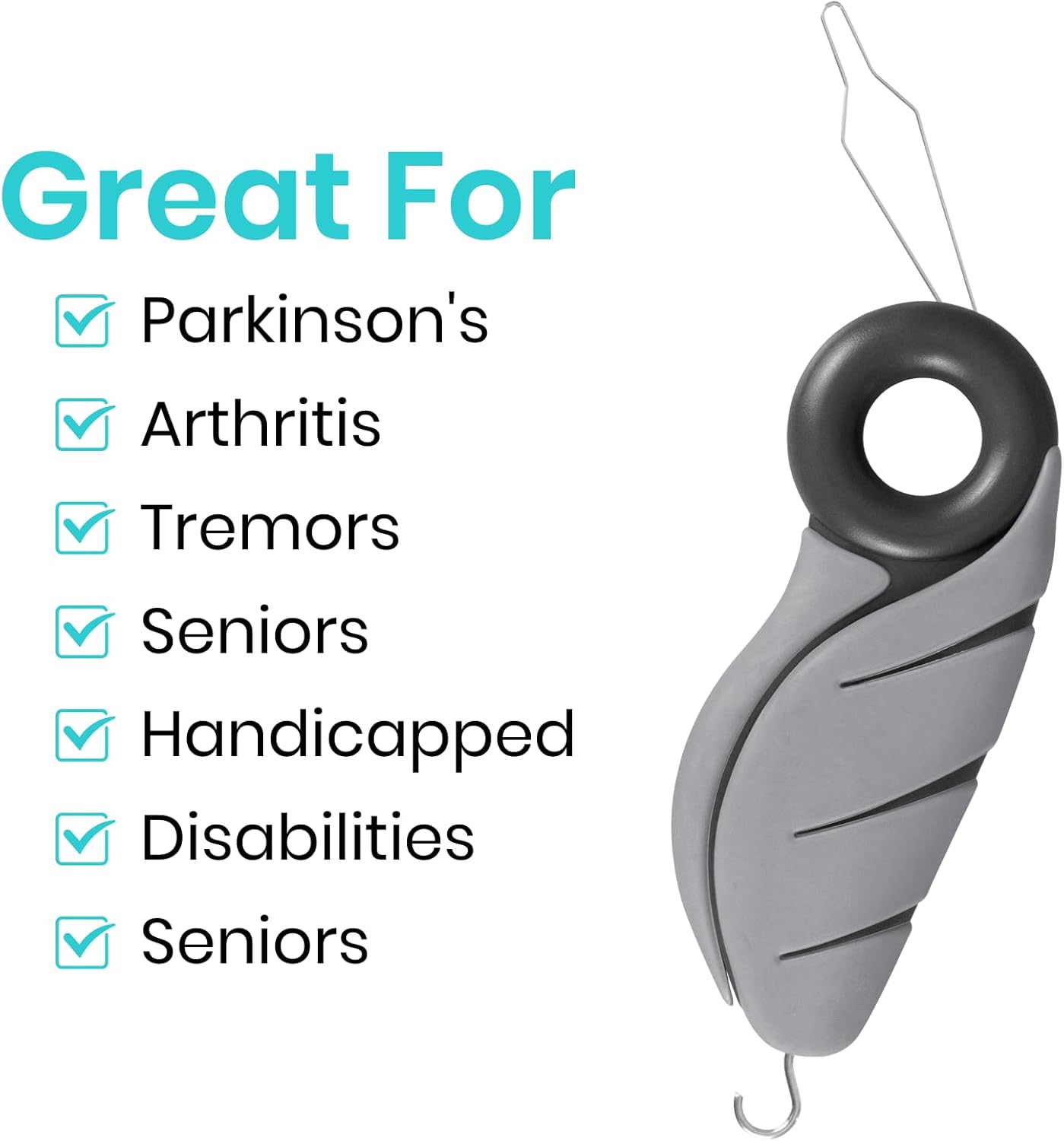 Vive Button Hook with Finger Hole - Zipper Gripper Pull Helper - Dressing Aid Assist - Buttoning Tool Device for Arthritis, Limited Mobility, Independent Living - Dexterity Handle Grip for Clothes