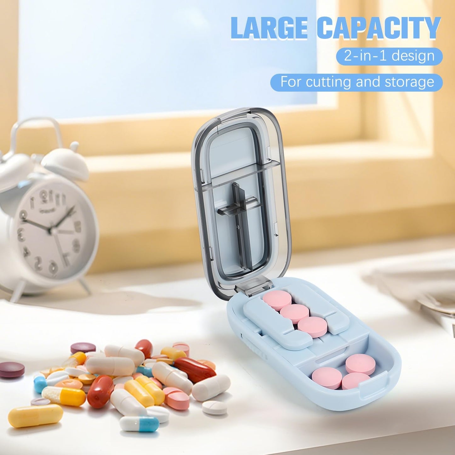 Pill Cutter Splitter for Small and Tiny Pills - 1/4 Pill Cutter with Centering Device - Easy-to-Use Splitter for Precision Cuts - for Small and Tiny (Blue)