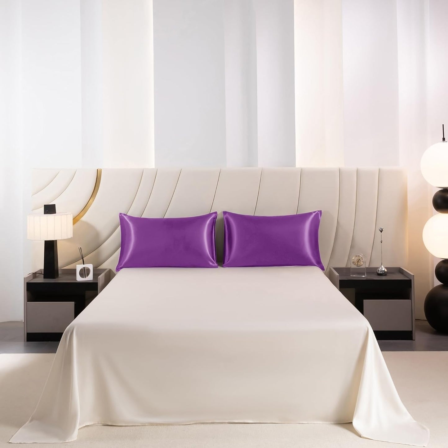 Juwenin Bedding,Luxury Satin Pillowcase with Zipper (Silky Satin Pillow Case for Hair) Set of 2 (Purple, Queen(20''x29''))