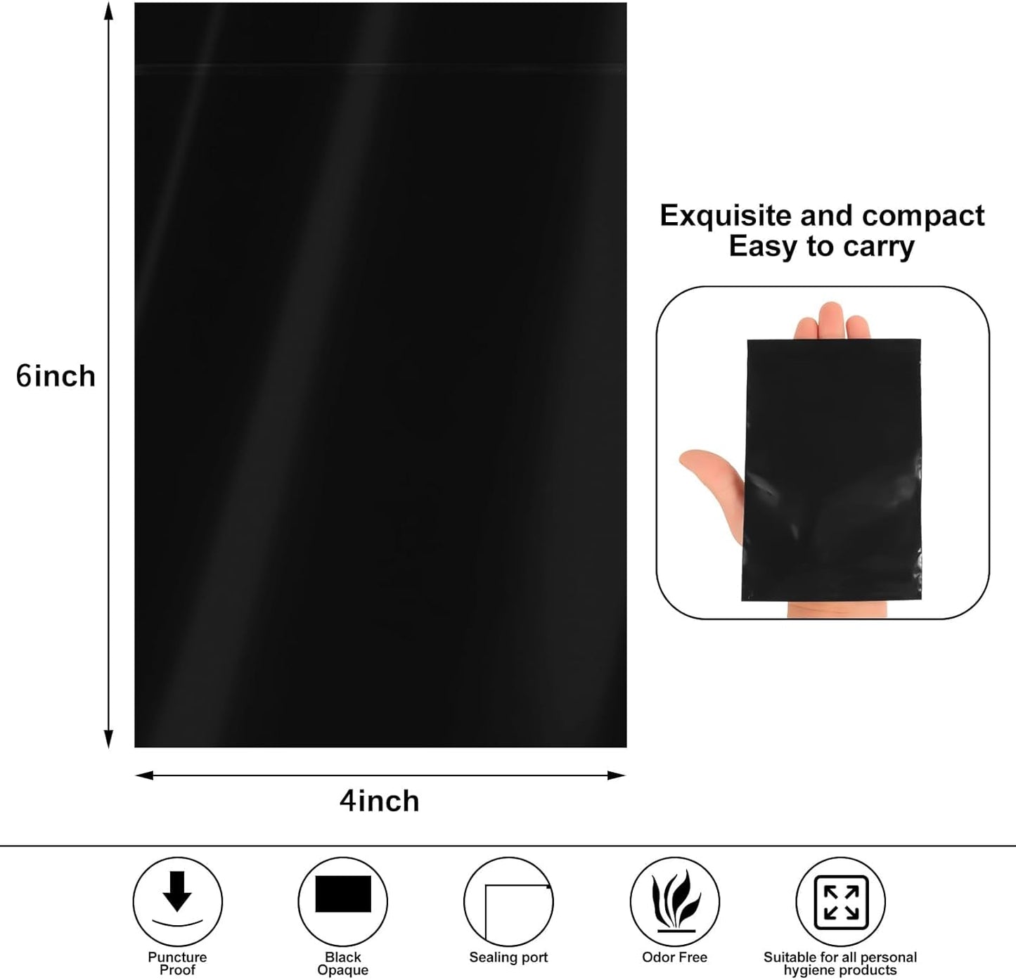 Sanitary Napkin Disposal Bags, 120 Pcs Black Feminine Sanitary Napkin Storage Bag, Sealed Opaque for Privacy, Block Odors