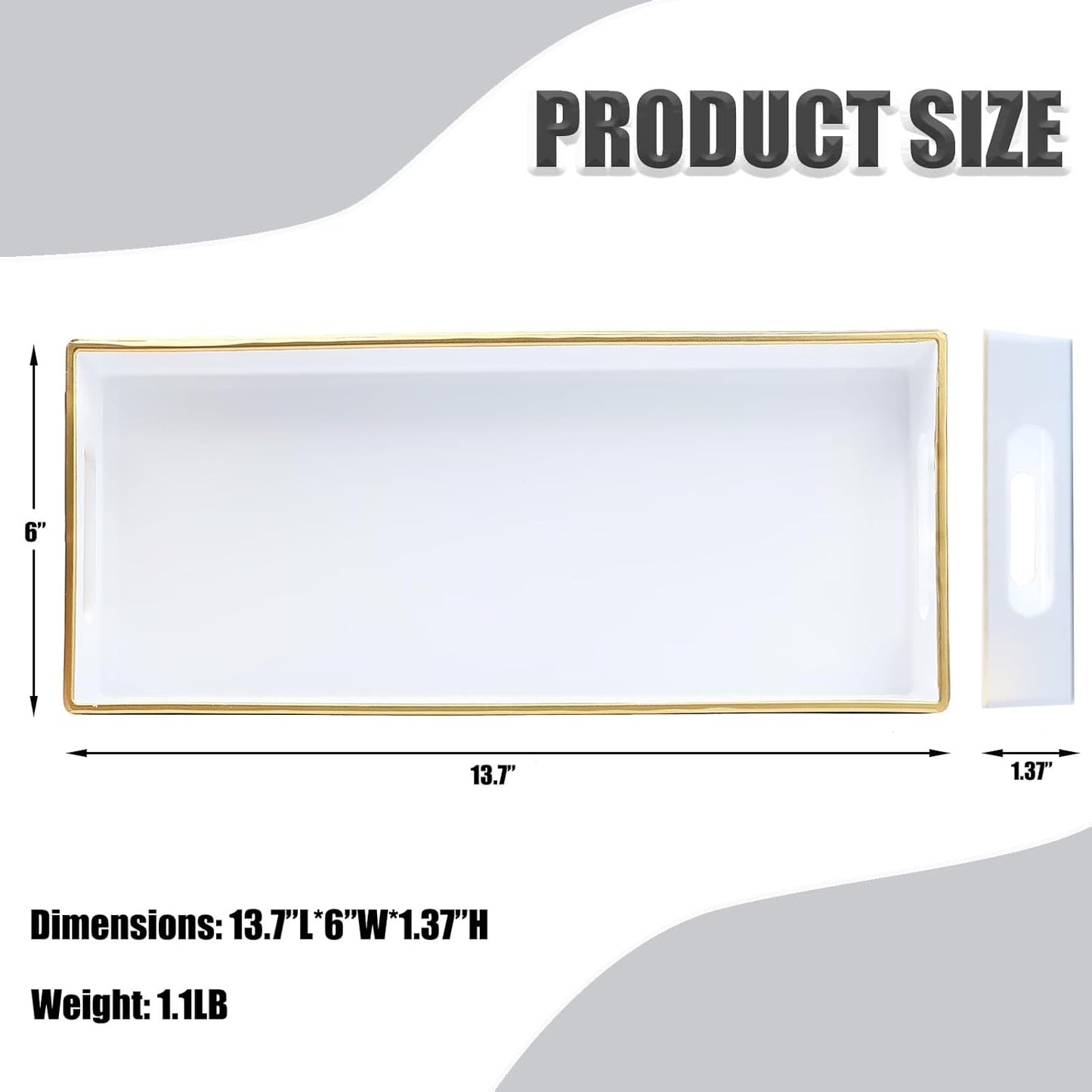 White Bathroom Vanity Tray for Countertop, Small Plastic Toilet Tank Versatile Storage & Organization Tray for Makeup, Perfume, Desk, Kitchen, Candles, 13.7"x6"x1.4", 35W