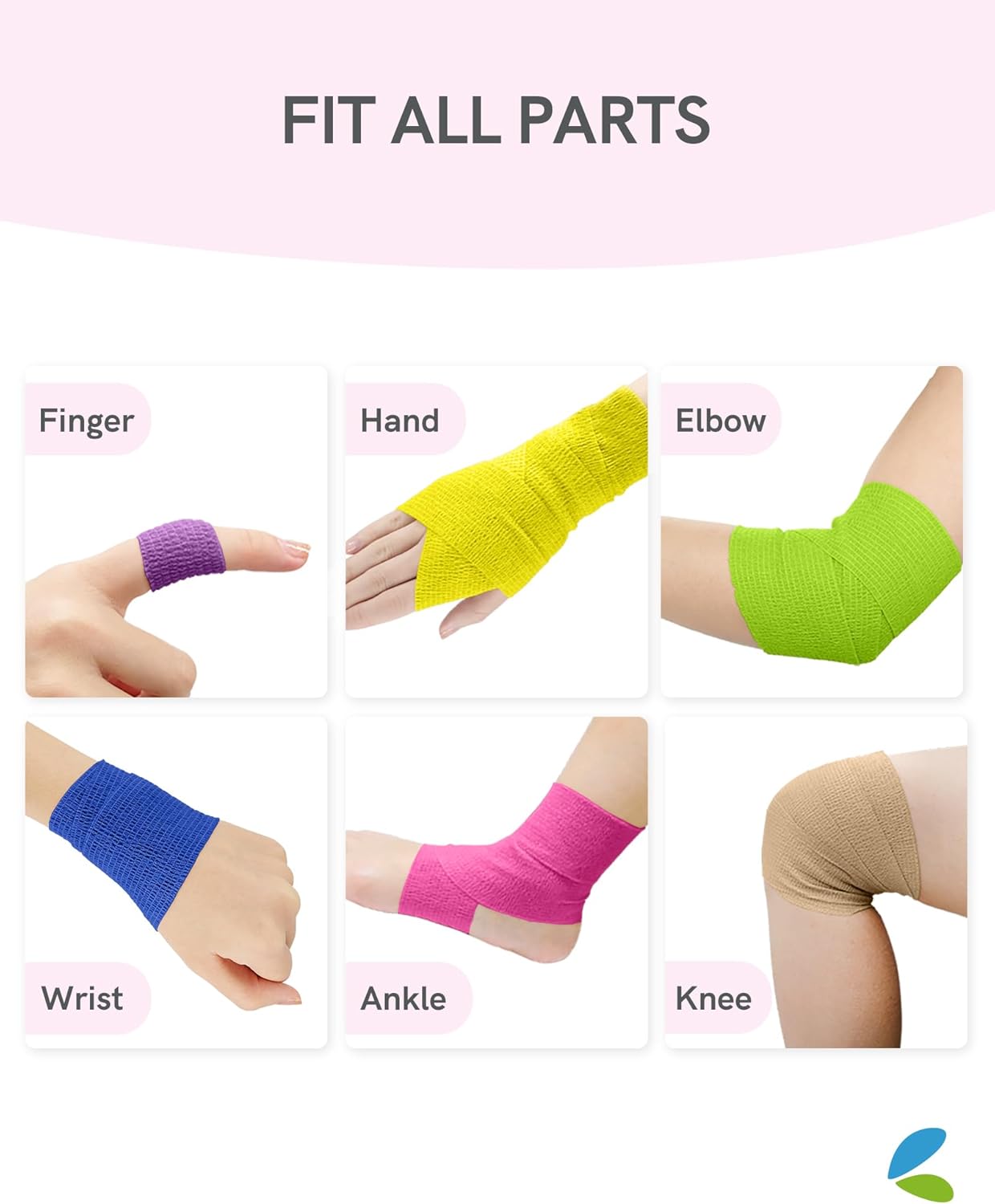 FriCARE Self Adhesive Bandage Wrap, Medical Tape in First Aid Kit, Cohesive Bandages for Wounds Sport Vet, 2 Inches X 5 Yards 12 Rolls, Palette