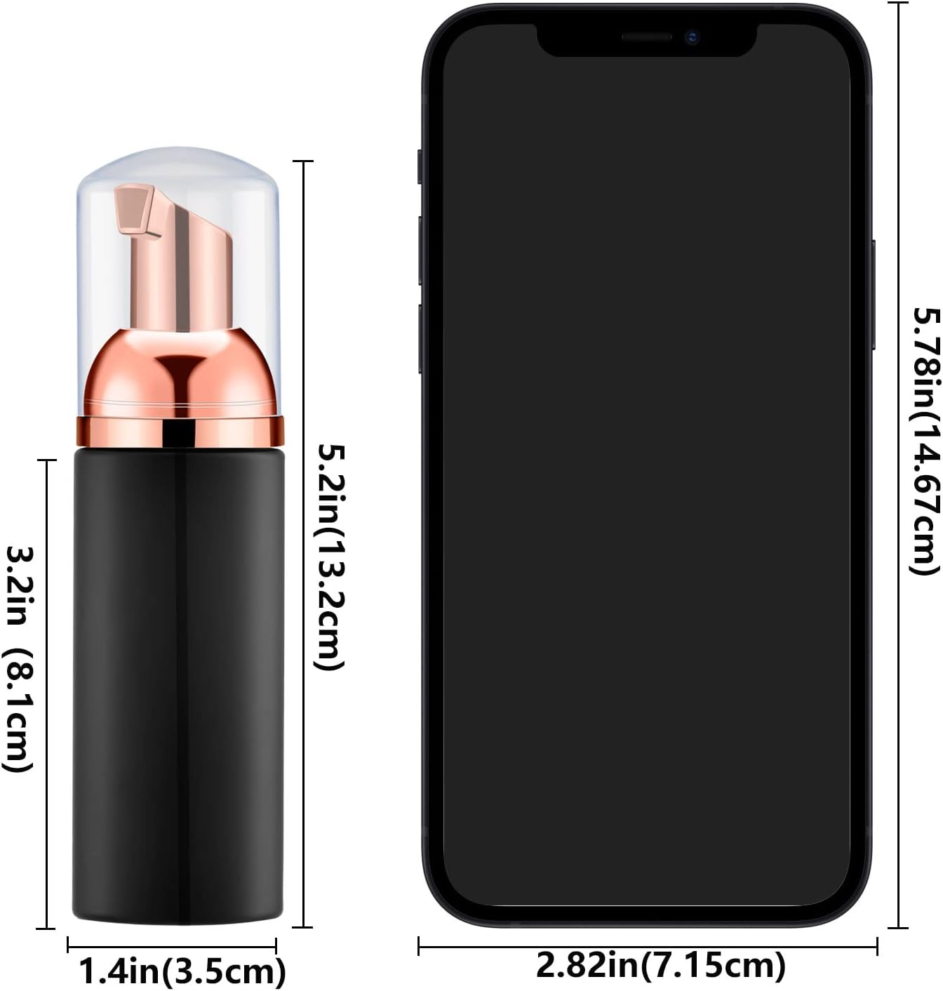 Lil Ray 2 Oz Empty Black Foam Pump Bottle, Foamer Soap Dispenser for Lash Shampoo, Hand Soap, Foaming Cleaner(Rose Gold Pump, 12 PCS)