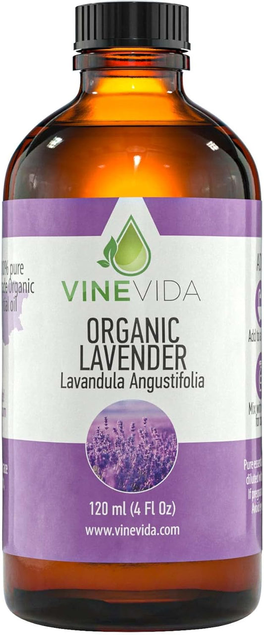 VINEVIDA Organic Lavender Essential Oil 4 oz - Undiluted, DIY Candle Scents for Candlemaking, Bulk for Soap Making