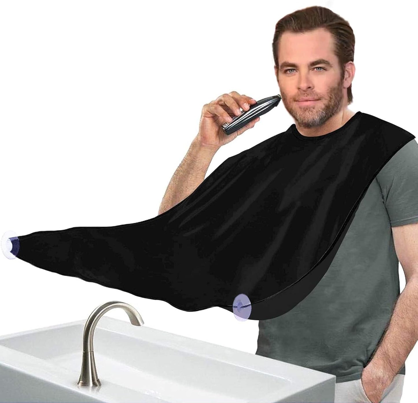 Kingsmile Beard Hair Catcher, Beard Bib Apron for Men, Beard Bib & Beard Apron, Beard Catcher with 2 Suction Cups, Hair Clippings Catcher, Shaving Apron for Shaving & Trimming, Waterproof Black