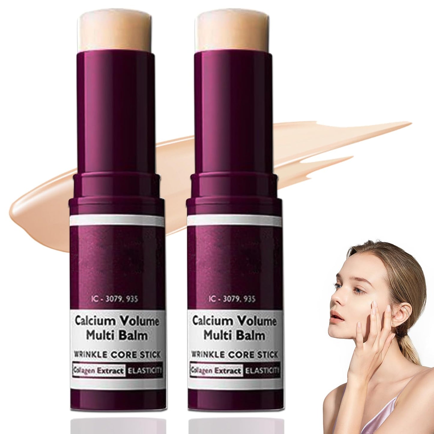 Calcium Multi Balm Stick - Korean Collagen Infused Moisturizer for Youthful, Firm Skin - Hydrating Wrinkle Treatment for Face, Neck & Eyes - 9g(2pcs)