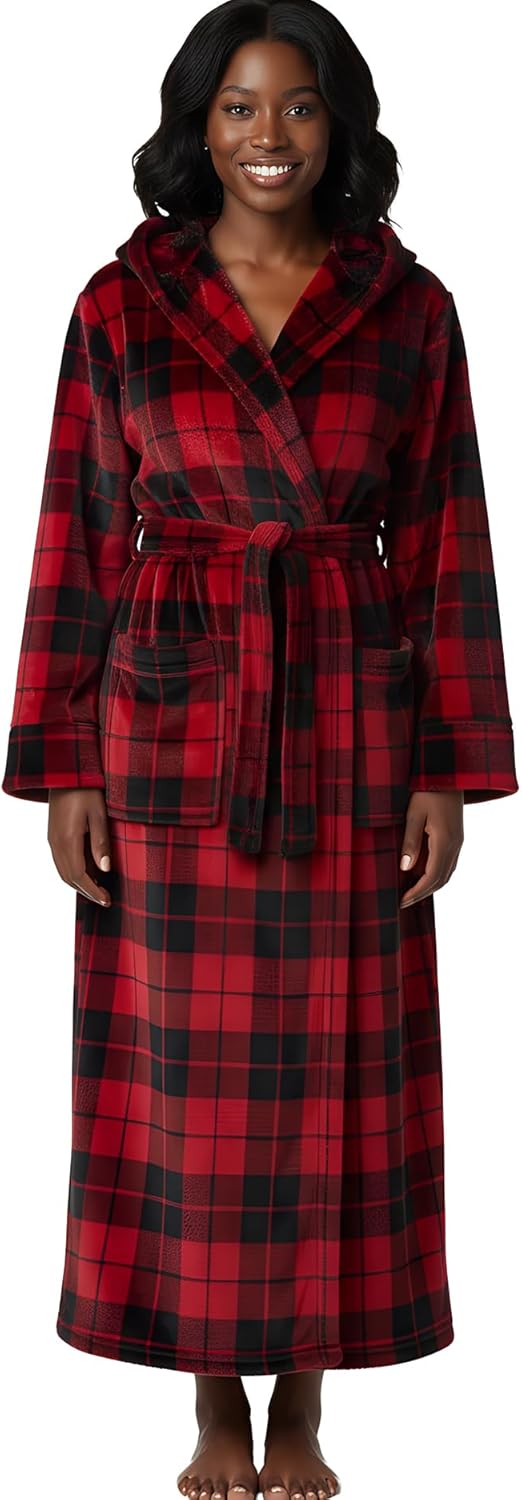 Alexander Del Rossa Womens Robe, Long Plush Bathrobe with Hood, Hooded Robes for Women Plus Size Bath Robe