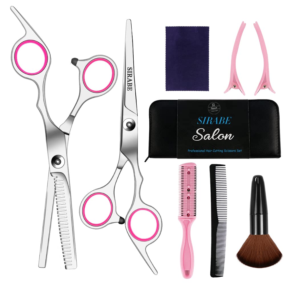 Sirabe 9 PCS Hair Cutting Scissors Thinning Shears Kit, Professional Haircut Scissors Set, Barber Hairdressing Texturizing Shears Tools for Salon Home Men Women Kids Adults Pet