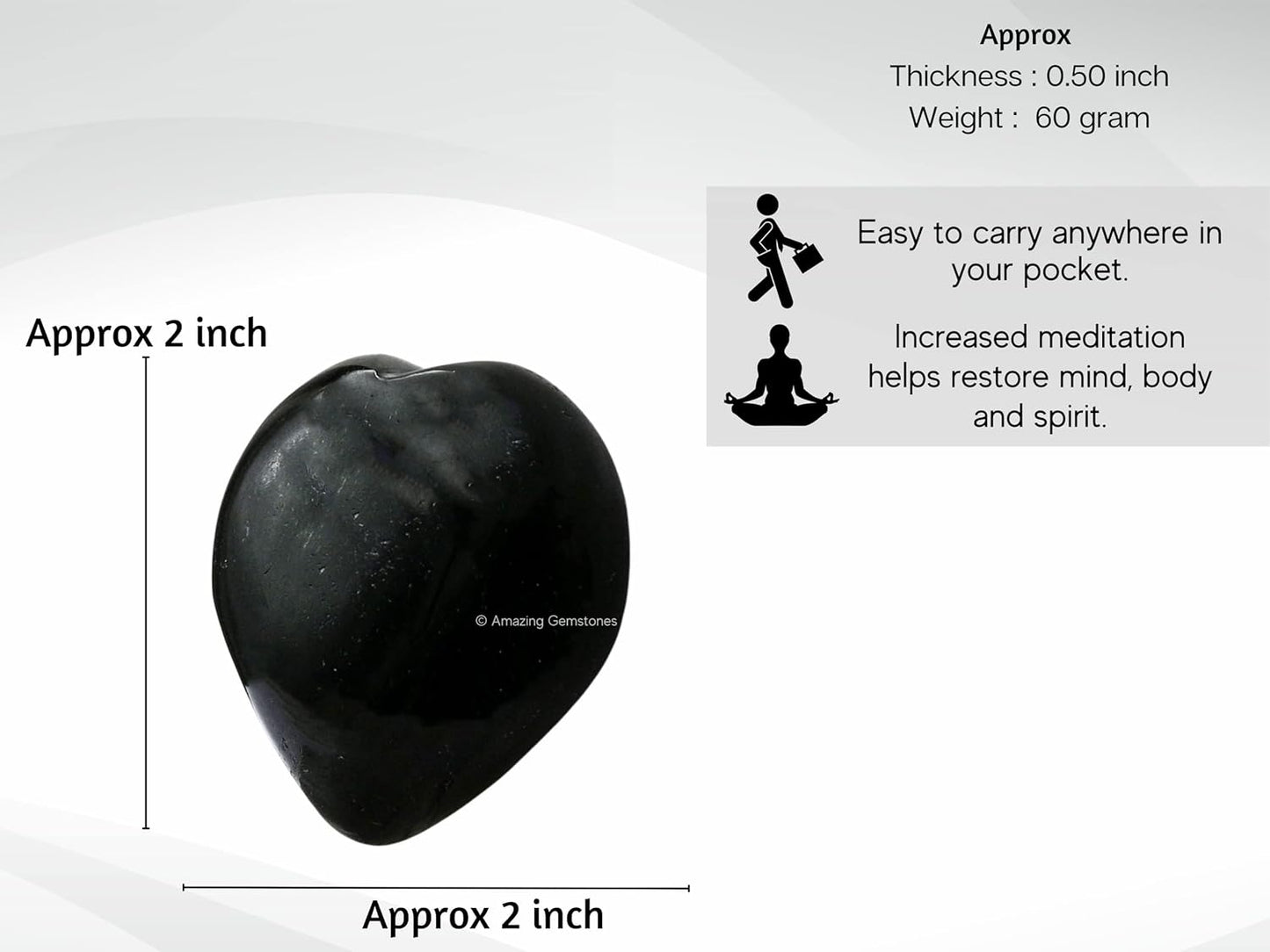 Amazing Gemstone Natural Black Tourmaline Crystal Heart Palm Stone - Pocket Massage Worry Stone for Natural Body Chakra Balancing, Reiki Healing and Crystal Grid