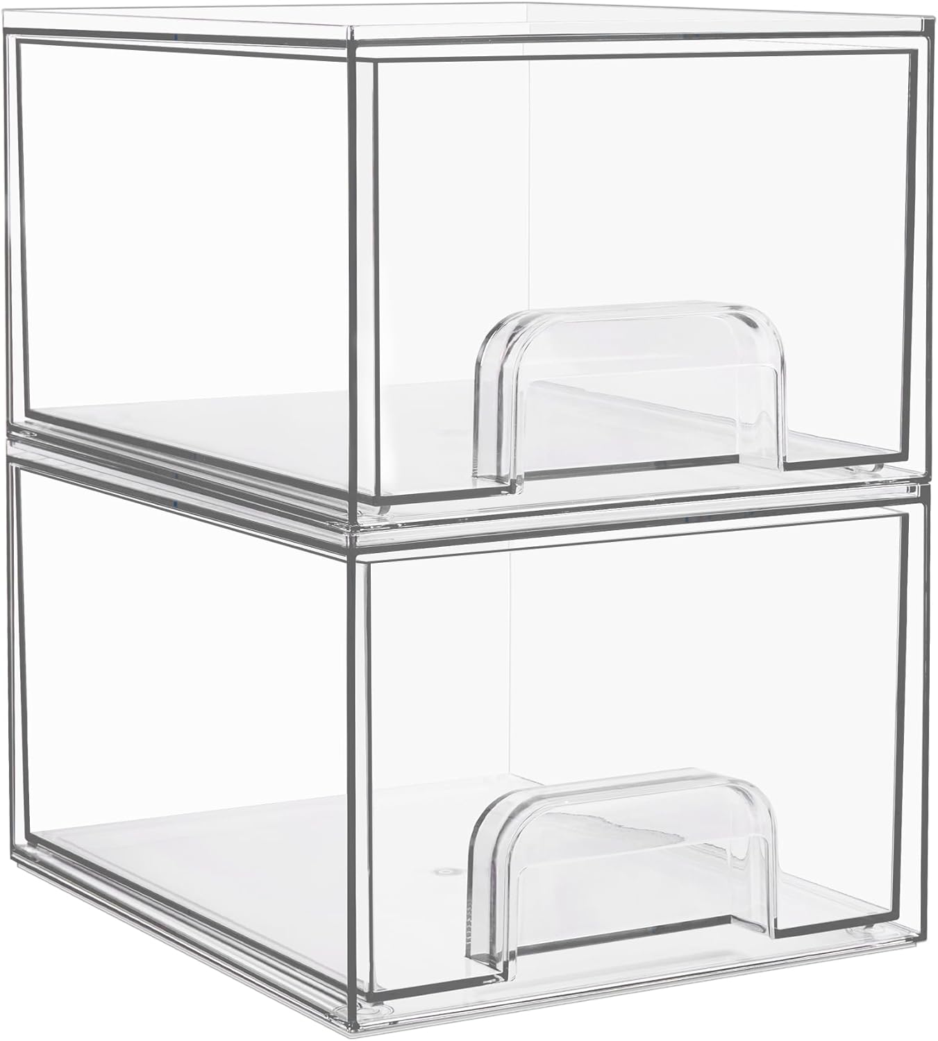 Vtopmart 2 Pack Small Clear Stackable Storage Drawers,Acrylic Bathroom Makeup Organizer,Plastic Storage Bins For Vanity, Undersink, Kitchen Cabinets, Pantry, Home Organization