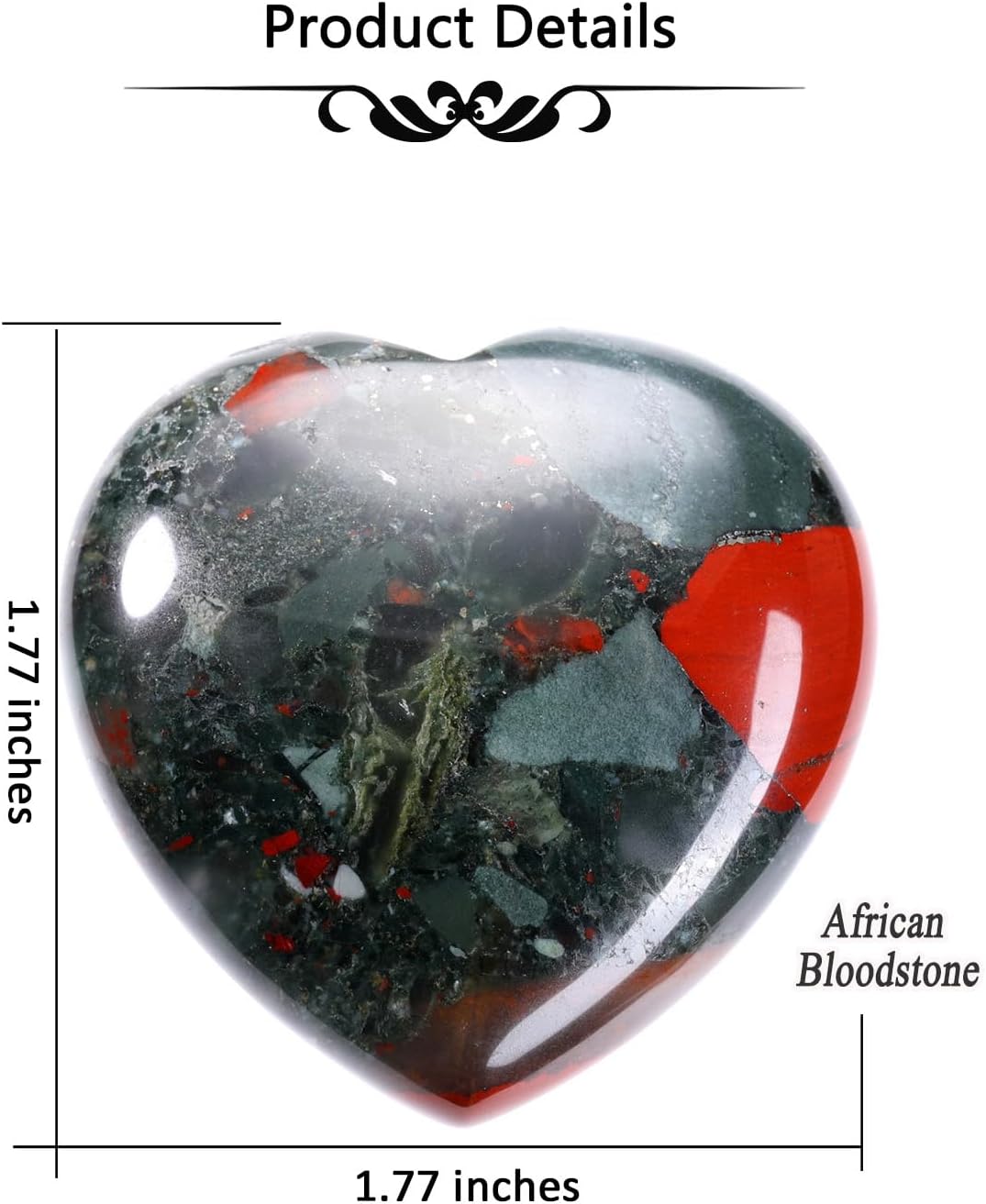 Jovivi 45mm Big African Bloodstone Crystal Heart Healing Crystals Heart Stones Polished Pocket Love Gemstones Chakra Reiki Energy Balancing Meditation Massage Gift