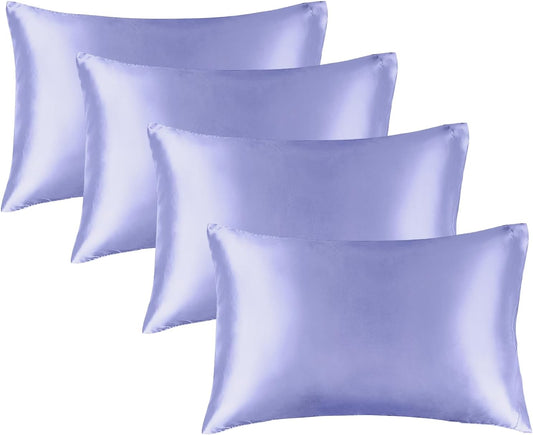 BEDELITE Satin Pillowcase for Hair and Skin, Super Soft Similar to Silk Pillow Cases 4 Pack with Envelope Closure, Cooling Pillowcases for Women Men (20"x26" Standard Size, Lilac)