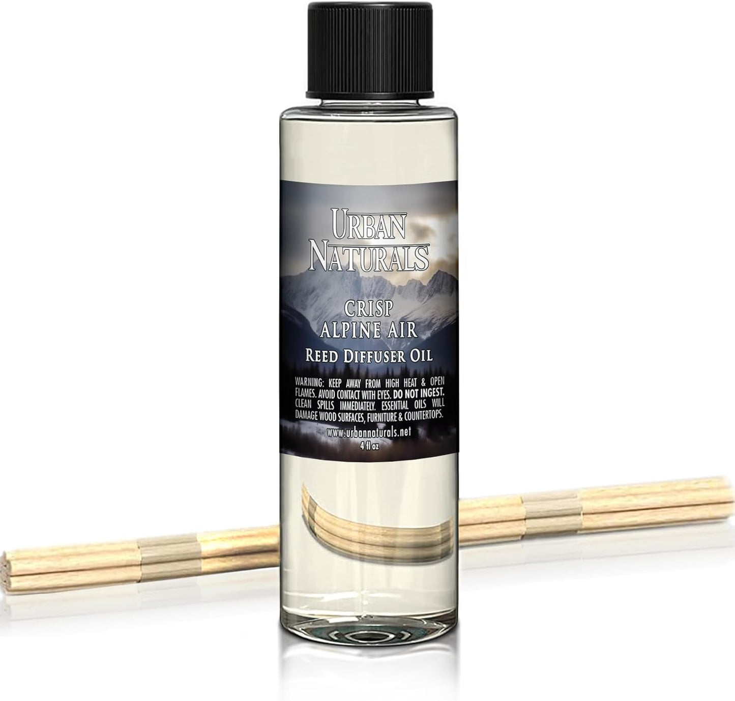 Urban Naturals Reed Diffuser Oil Refill, Crisp Alpine Air Diffuser Oils with Eucalyptus, Pine, Citrus, 4 oz + Free Reed Sticks, Made in The USA