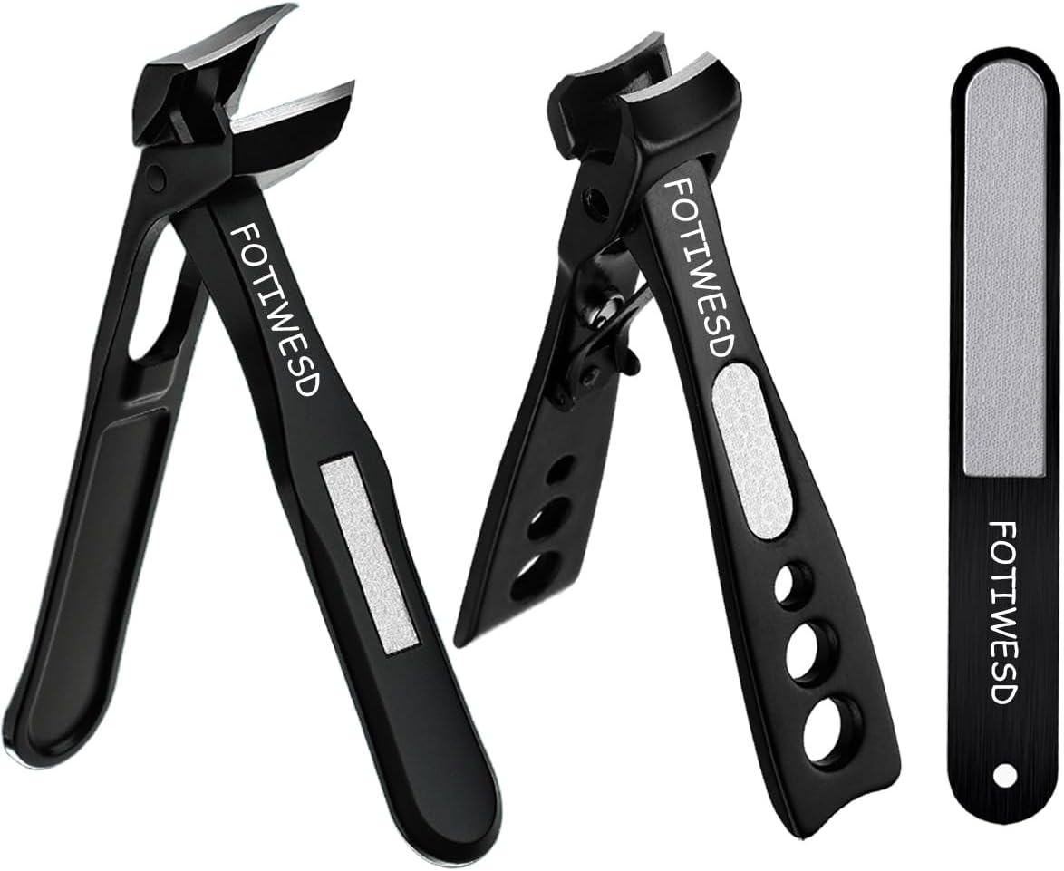 Nail Clippers for Seniors, Wide Jaw Fingernail Clippers and Angled Head Toenail Clippers for Thick Nail, Professional German Nail Clippers for Men, Women & Pregnant (Black 3)