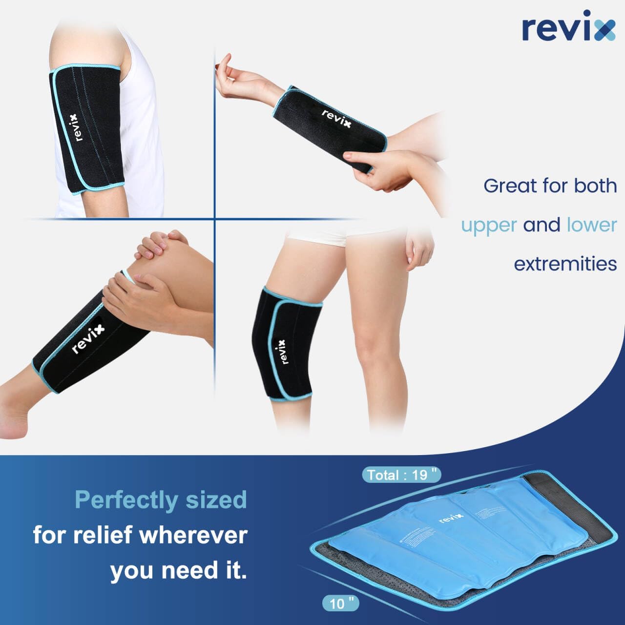 REVIX Shin Ice Pack Reusable Leg Ice Pack Wrap Cold Therapy Compression Sleeve for Calf, Elbow, Arm and Knee Discomfort Recovery and Support, 360° Full Coverage