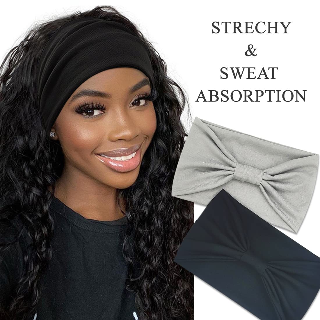 Wide Boho Headbands for Women Fashion Knotted Headband Yoga Workout Hair Accessories African Head Wrap 4 Pack