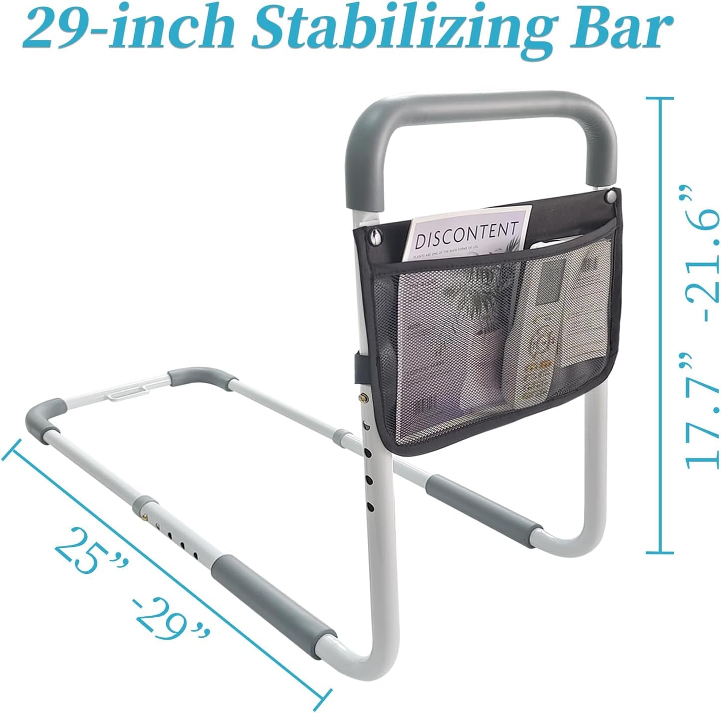 Bed Rails for Elderly Adults Safety Height Adjustable Bed Assist Rail for Seniors Bedside Fall Prevent Grab Bar with Storage Pocket Fits King Queen Full Twin Bed(Light Grey Handle)