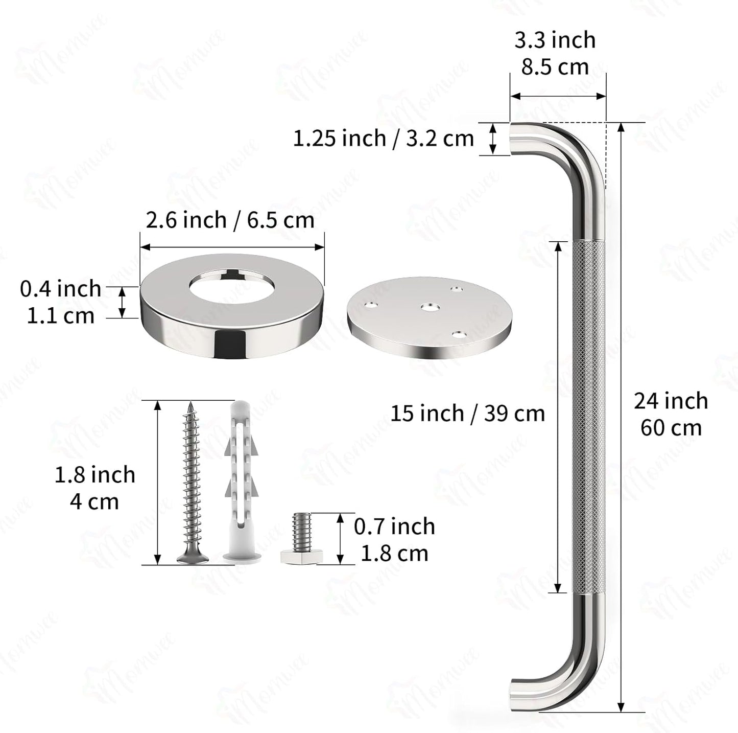 2 Pack 24 Inch Shower Grab Bar with Anti-Slip Grip, iMomwee Chrome Stainless Steel Bathroom Grab Bar Handle, Shower Balance Bar, Safety Hand Rail Support, Handicap Elderly Senior Assist Bath Handle