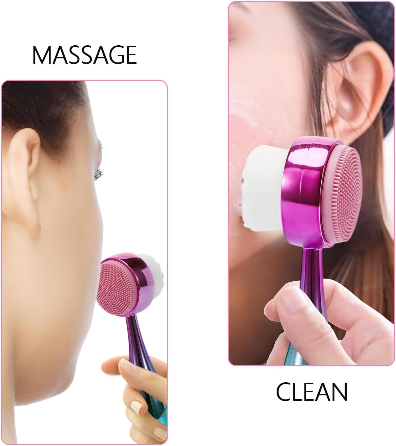 Face Brush 2 in 1, Facial Cleansing Brush Double Sides, Facial Exfoliation Scrub Brush Silicone Manual Face Scrubber Brush for Gentle Deep Pore Cleansing, Skincare (Green, 2 Pack)