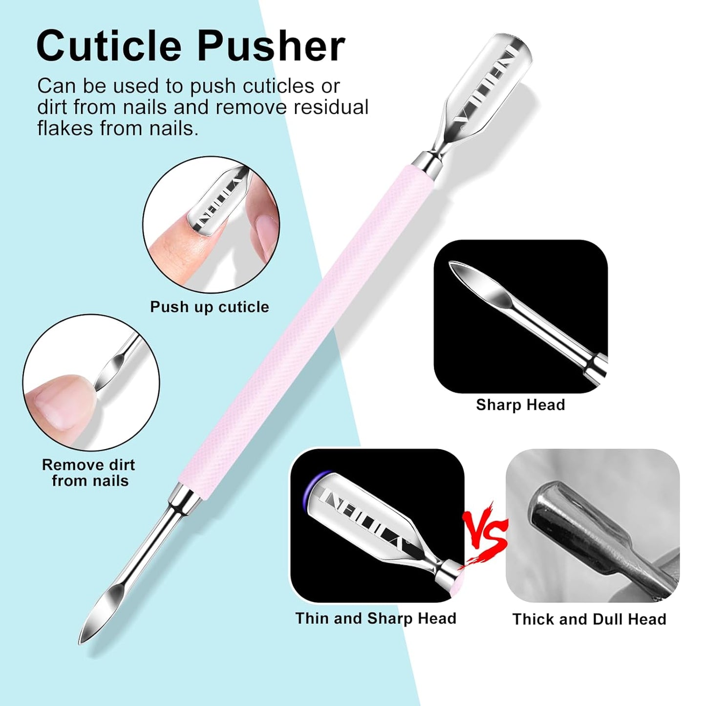 NXJ INFILILA Cuticle Remover Kit 4Pcs, Cuticle Remover Cuticle Trimmer Set Cuticle Pusher Nail Scraper Professional Pedicure Manicure Nail Tools Gift for Women Nail Tech Supplies