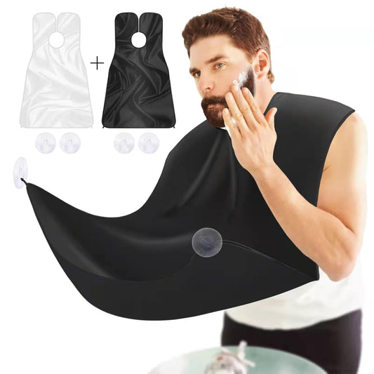 2 Pcs Beard Bib, Bead Bib for Shaving, Beard Apron, Waterproof Shaving Cloth Kit Non-Stick Beard Cape, Beard Trimming Bib with Strong Suction Cup, A Gift for All Men（Black+White）