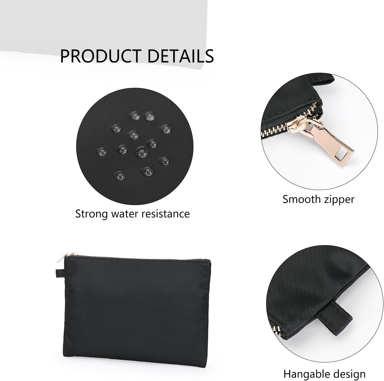 Zipper Pouch Storage Bag Simple and Stylish Women's Cosmetic and Travel Bag (Black-nylon-3)