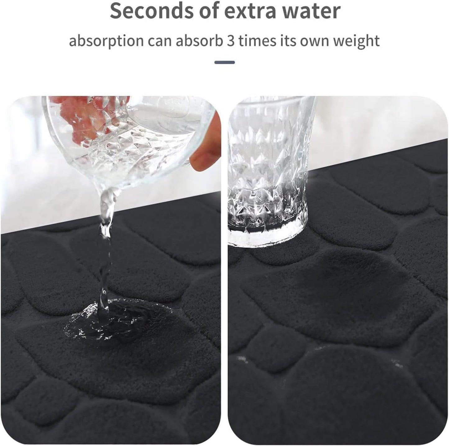 YIHOUSE Memory Foam Runner Rug, Cobblestone Bathroom Runner Rugs Super Water Absorbent Bath Mats for Bathroom Machine Washable Bath Rugs Runner for Hallway Bedroom Laundry Room(24 x 47,Black)