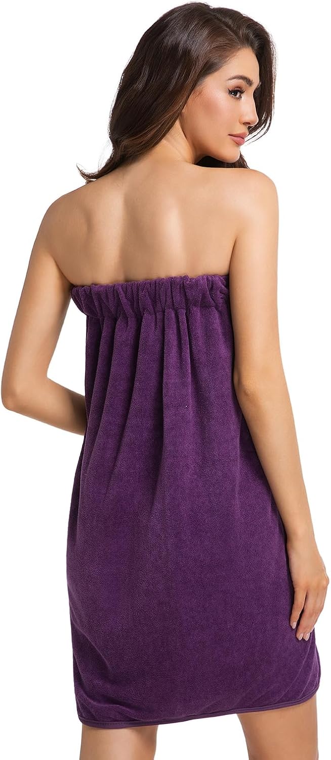 Womens Towel Wrap Bath Robe Lightweight Spa Body Wrap Shower Adjustable Snap Closure Bathrobe