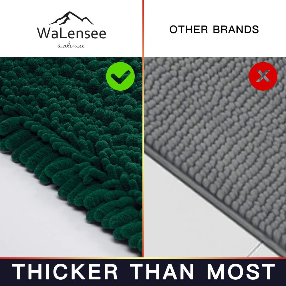 Walensee Large Bathroom Rug Non Slip Bath Mat (24x60 Inch Hunter Green) Water Absorbent Super Soft Shaggy Chenille Machine Washable Dry Extra Thick Perfect Absorbant Best Plush Carpet For Shower Floor
