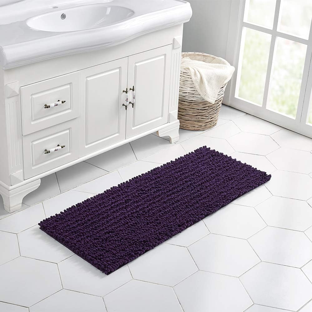 Walensee Bathroom Rug Non Slip Bath Mat (44x24 Inch Dark Purple) Water Absorbent Super Soft Shaggy Chenille Machine Washable Dry Extra Thick Perfect Absorbant Best Large Plush Carpet for Shower Floor