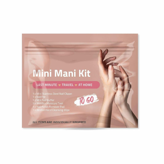 Mini Mani Kit – Disposable Manicure Set with Nail Clipper, File, Buffer, Cuticle Stick & Polish Remover Pad – Compact One-Time Use Nail Care Kit for Travel, Purse, Desk, or Car (Peach)