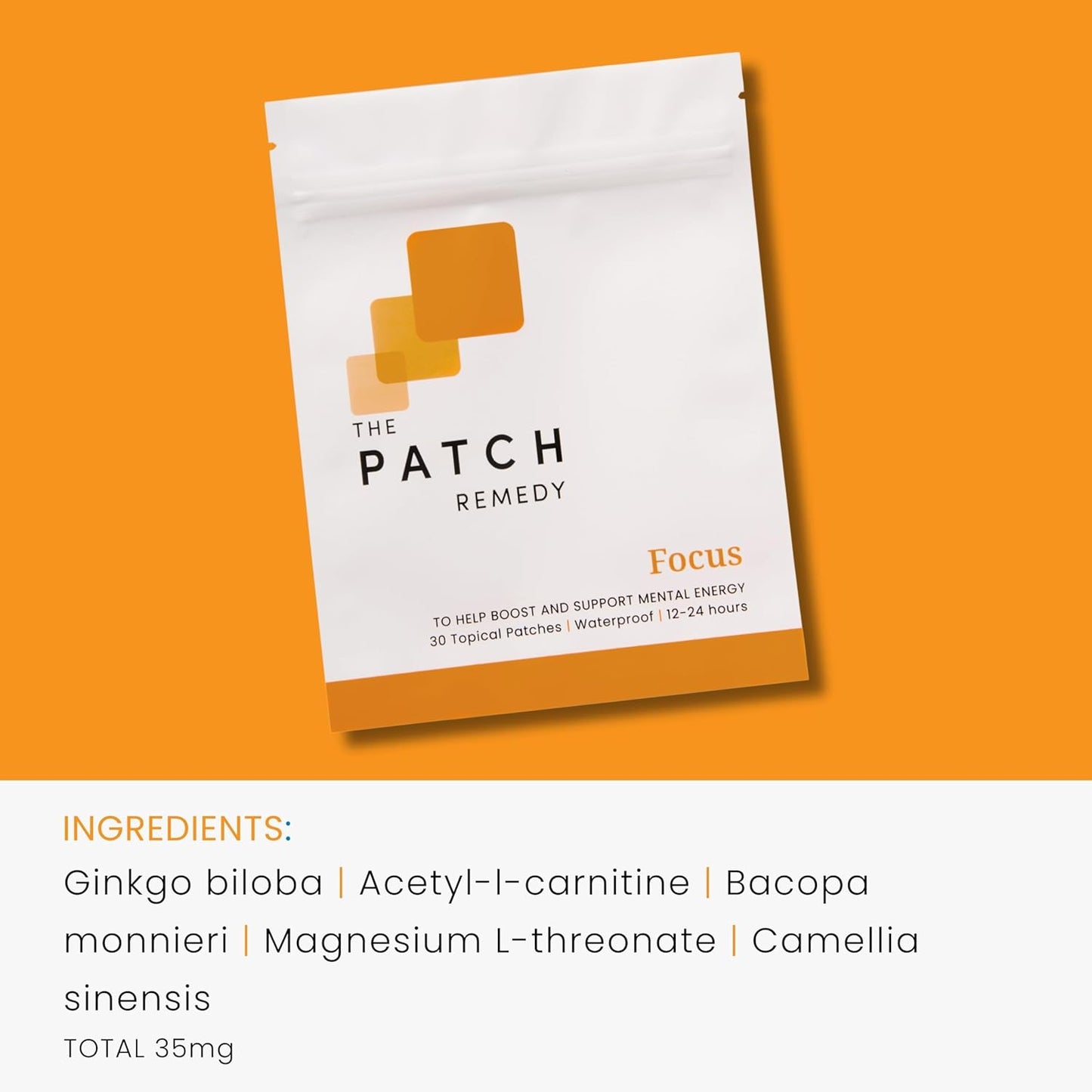 Focus Patch | Ginkgo Biloba, Acetyl-L-Carnitine, Bacopa, Magnesium L-Threonate, Green Tea | 30 Patches