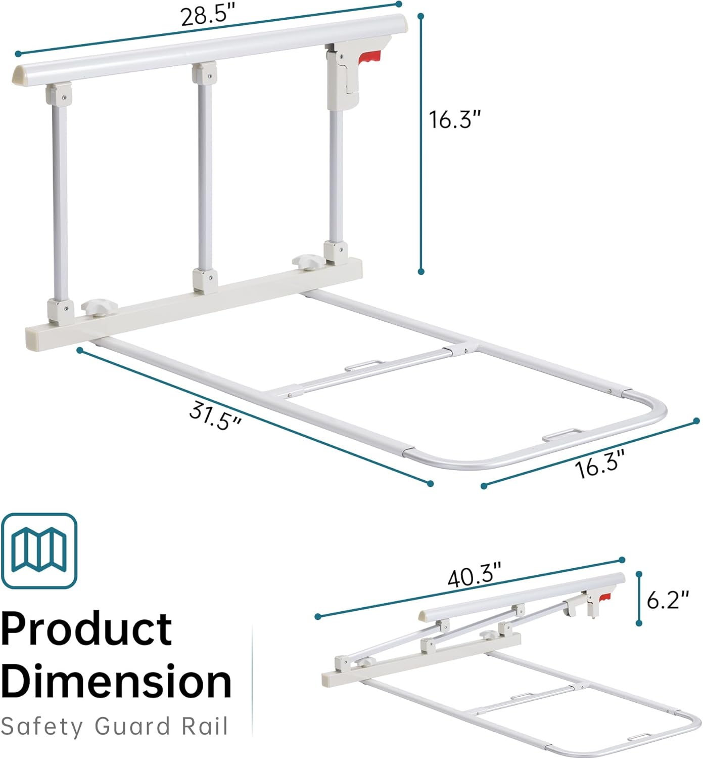 ELENKER Bed Safety Rail, Folding Bed Assist Handle Adjustable Medical Hospital Assistive Devices Bed Railing for Elderly Seniors Adults,28.5"x16.3"