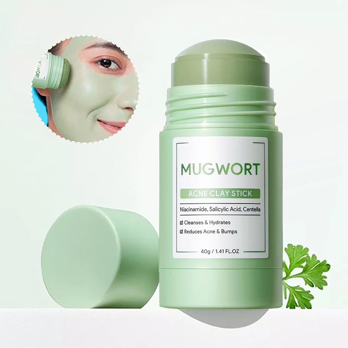 Clay Mask Stick, Deep pore Cleansing, Exfoliator Blackhead Remover Pore Cleanser Gentle Exfoliation Skin Brightening, Hydrating & Moisturizing Face Mud Mask for All Skin Types, Men & Women (Green)