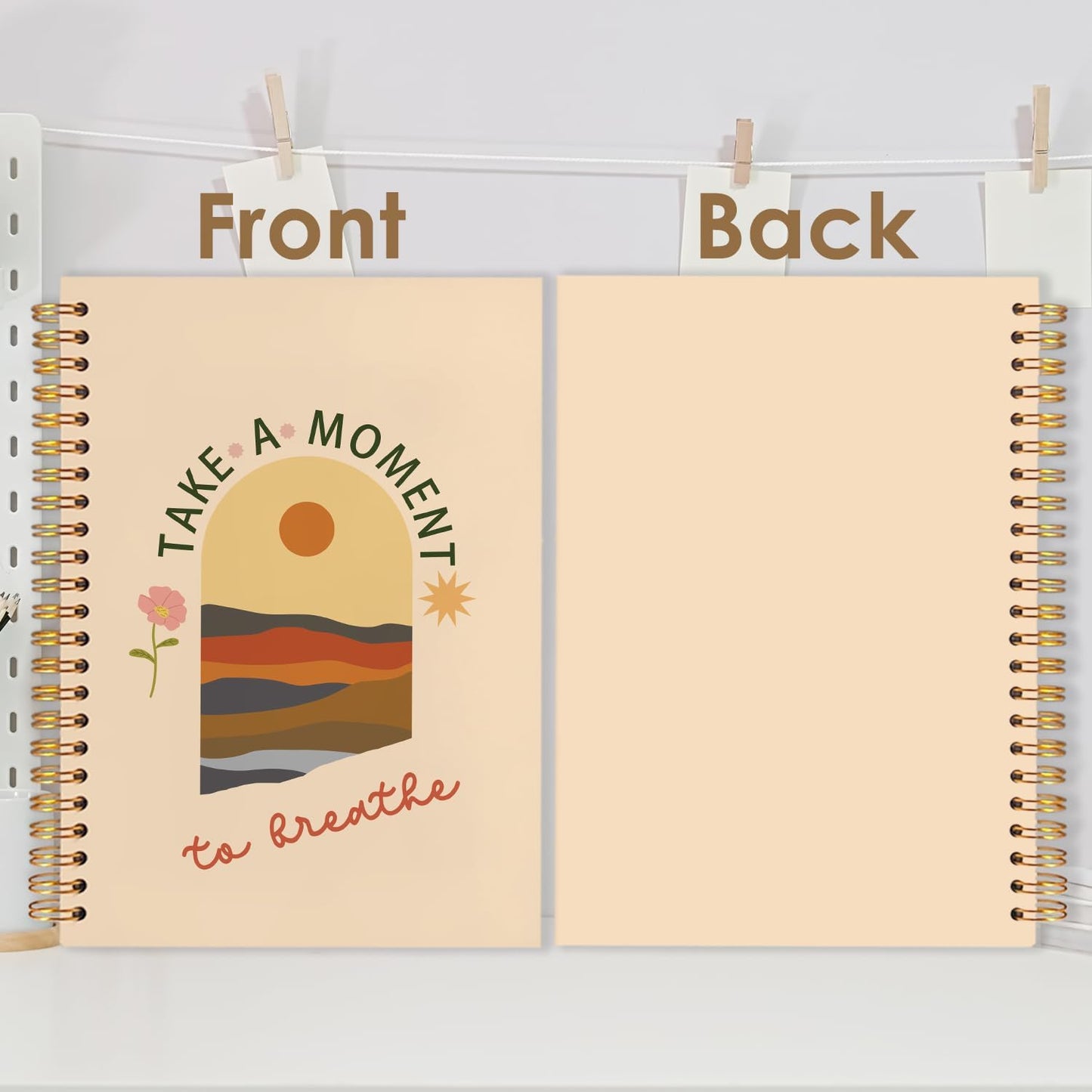 Boho Floral Mental Health Spiral Journal Notebook 5.5x8.3in, Take A Moment to Breathe Inspirational Notebooks for Note Taking, Therapy Office Must Haves, Hardcover Notebook Journal