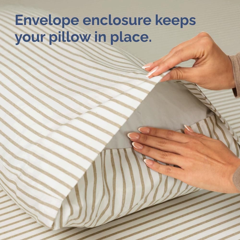 King Pillow Cases Set of 2 - Ultra Soft Hotel Quality Pillowcase Covers - Comfy, Cozy & Wrinkle Free - Shrinkage and Fade Resistant - Machine Washable Pillow Protectors - 2 Piece Set - Beige Stripes 2