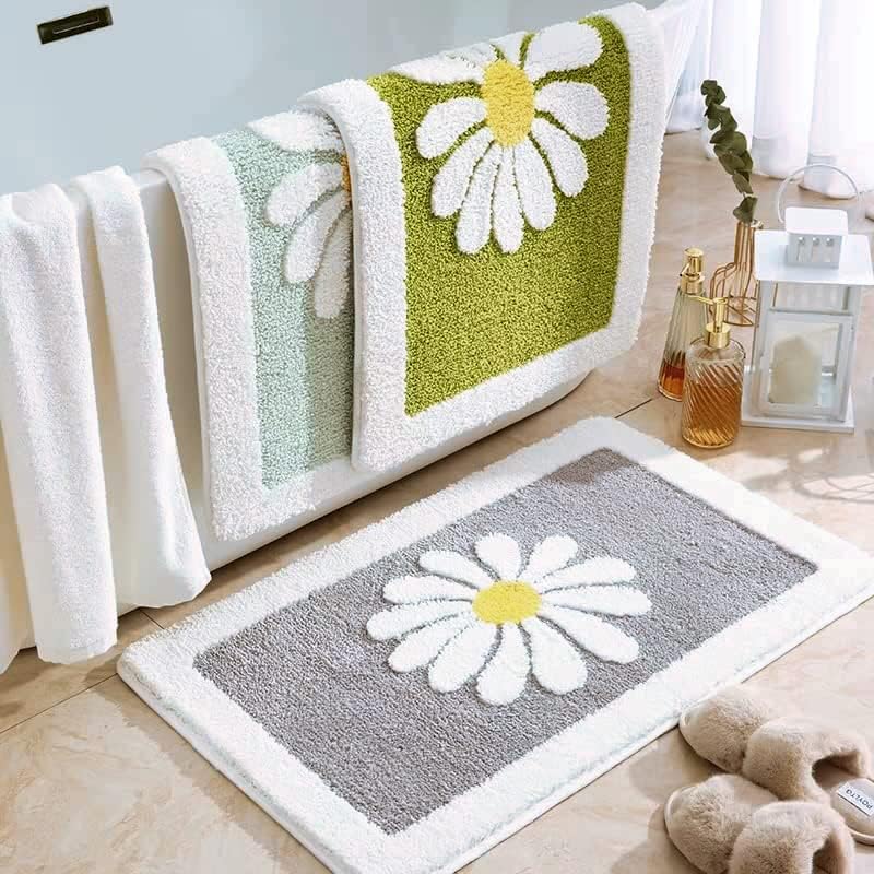 Bathroom Rugs, White Flower Fluffy Soft Superfine Fiber Rugs Non Slip Machine Wash Plush Bath Rugs for Bathroom Shower Room (20x32, Gray)